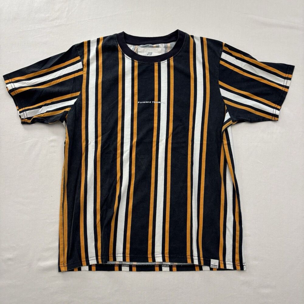 Pull & Bear Striped T-Shirt Mens M Navy Yellow White Forward Thinking Streetwear